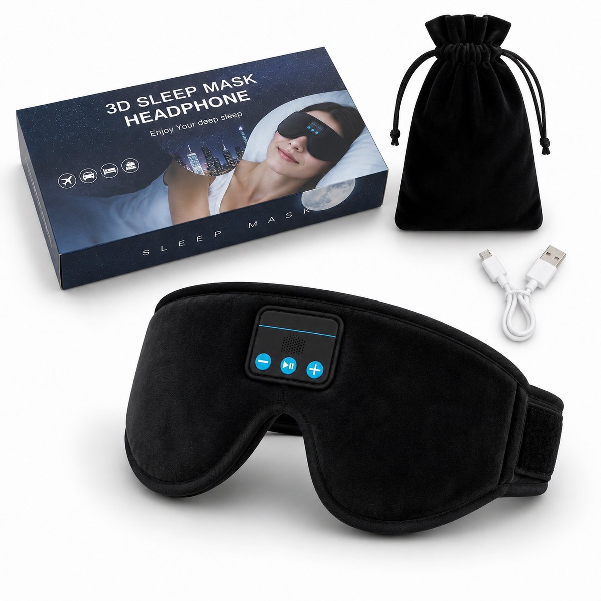 Avendora Slaapmasker Bluetooth - Oogmasker Slaap met Ingebouwde Koptelefoon - 100% Verduisterend -voor Zijslapers - Slaapmasker Mannen en Vrouwen