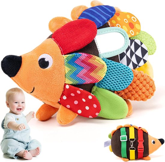 Baby Pluche Leer Speelgoed - Sensorisch Knoopspeelgoed Puzzelpop - Motorische Ontwikkeling Stimuleren - Zwart-Wit Ontwerp Kindveilige Spiegel - 250x200x100 mm — afbeelding 5