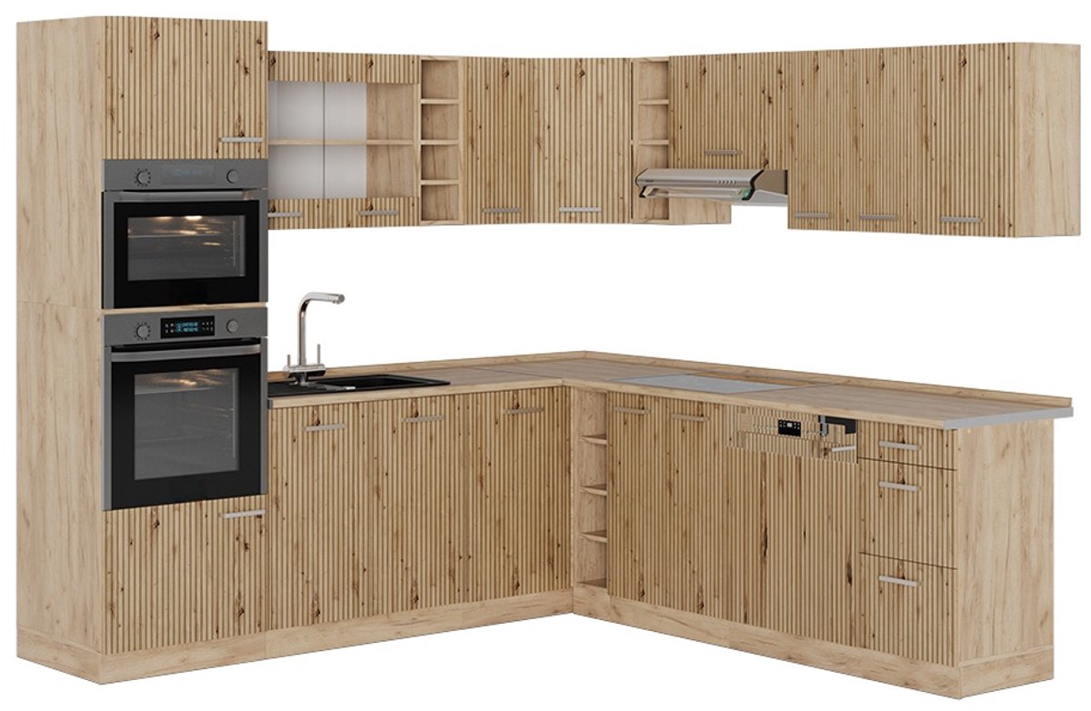 Vicco Hoekkeuken R-Line, Artisanaal eiken/Goudkleurig Eiken, 247 x 237 cm, WB Eik
