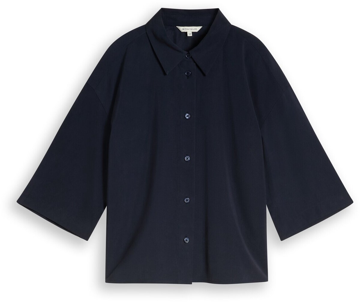 Tom Tailor - Oversized overhemdblouse met 3/4-mouwen - Maat 44 - sky captain blue