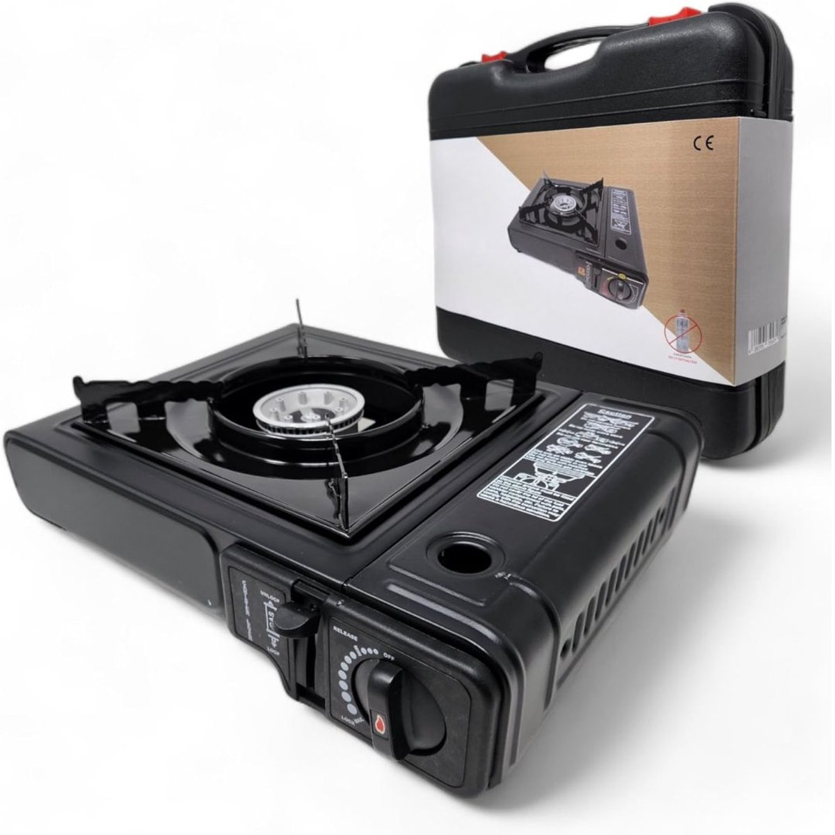 KIRA® Camping Gasstel -Pits Kooktoestel - Compact & Draagbaar - Zwart - 26cm x 12cm x 34cm
