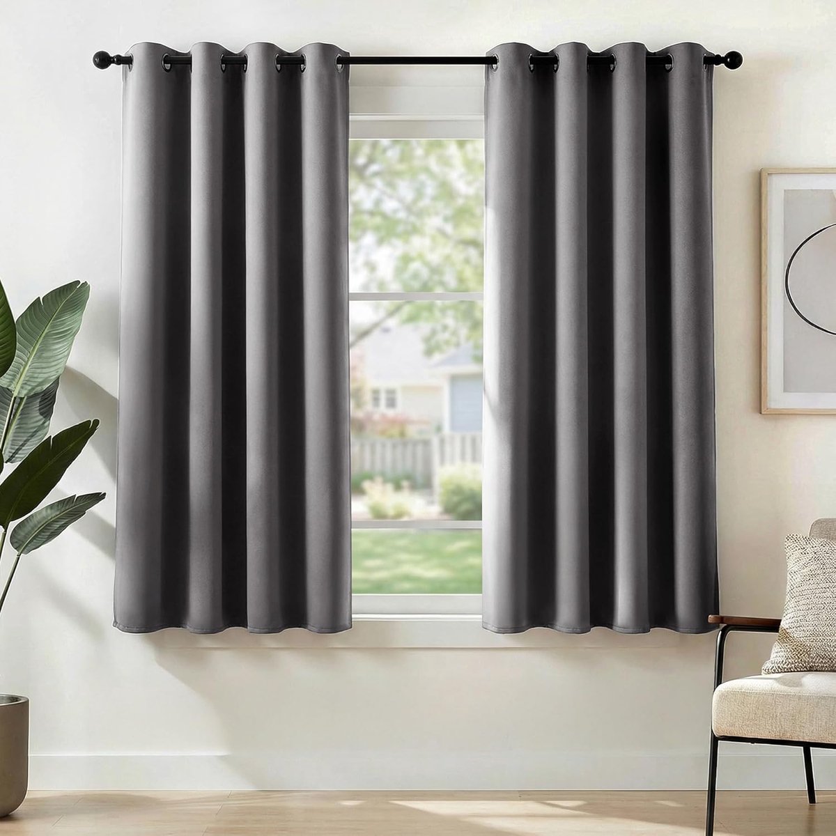 Verduisterende Gordijnen met Ringen Bedrukte Verduisteringsgordijn Warmte-isolerend Set van 2 in Polyester Gordijnen voor Slaapkamer Lichtgrijs 140x138cm