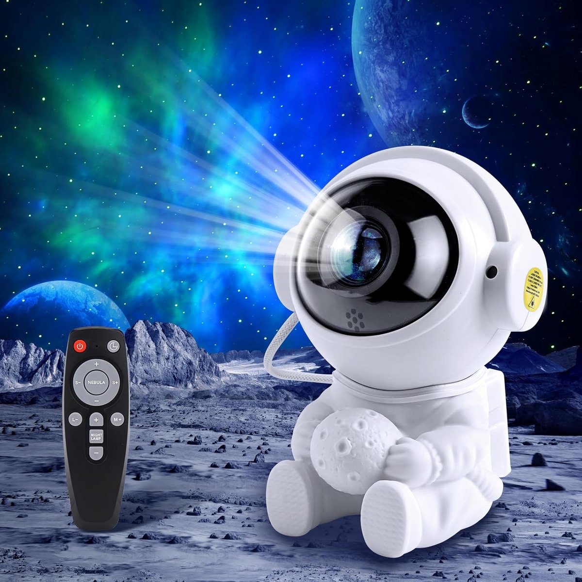 Astronaut Galaxy Projector met Nevel en Ster, Timer, Afstandsbediening, 360° Draaibaar voor Kinderen en Volwassenen - wit