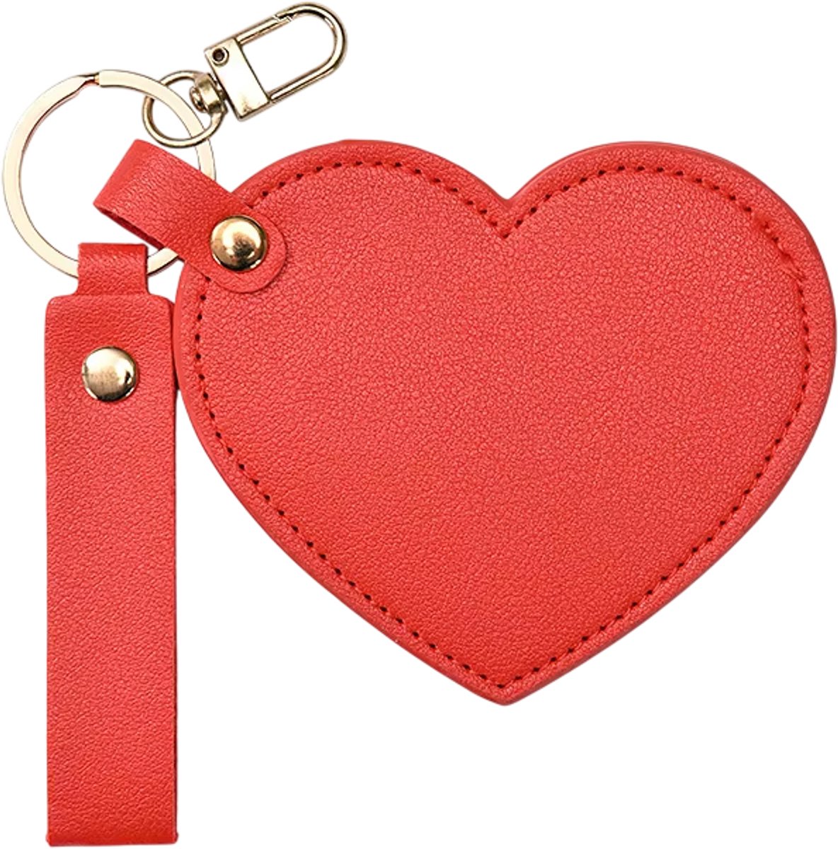 Hartvormige Make-up Spiegel Sleutelhanger – Draagbare Mini Spiegel met Ketting voor Tas, Portemonnee & Reizen - Rood