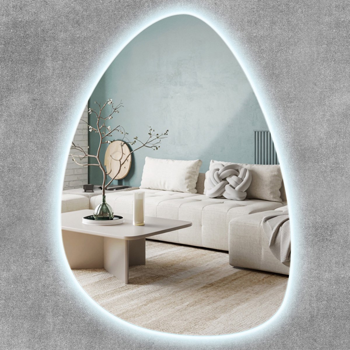 ArtPrintCave LED Asymmetrische Spiegel - 57 x 80 cm - Badkamerspiegel met Verlichting - Koel Wit 6500K