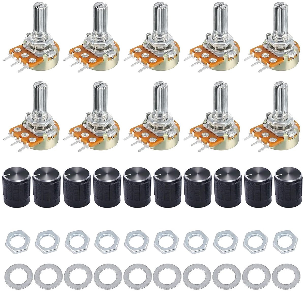 Potentiometerset Lineair Taper Potenziometer Draaipotentiometer met moeren en onderlegplaatjes Rotary Encoder Lewttyer