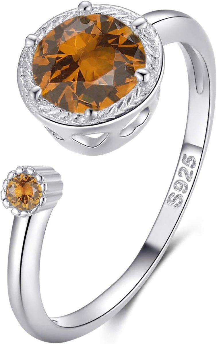 925 Sterling Zilveren Geboortesteen Ring voor Vrouwen Sierlijke 12 Maanden Geboorte Steen Verstelbare Open Ring Geboortestenen Verjaardag Sieraden Geschenken voor Moeder Vrienden Familie, One