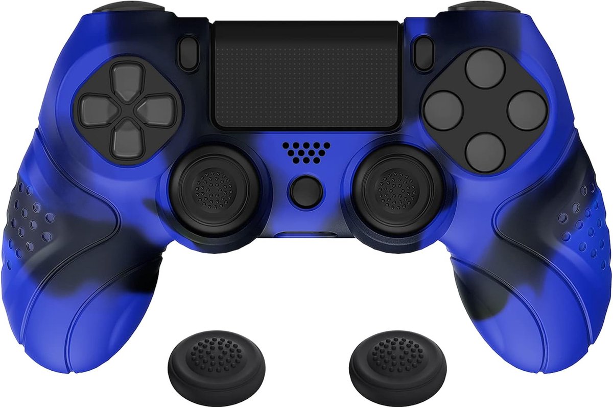 Antislip Siliconen Beschermhoes voor ps4 Slim/Pro Controller, Ergonomische Soft Protective Case Skin Cover met Zwarte Joystick Caps - Guardian Editie (Blauw&Zwart)