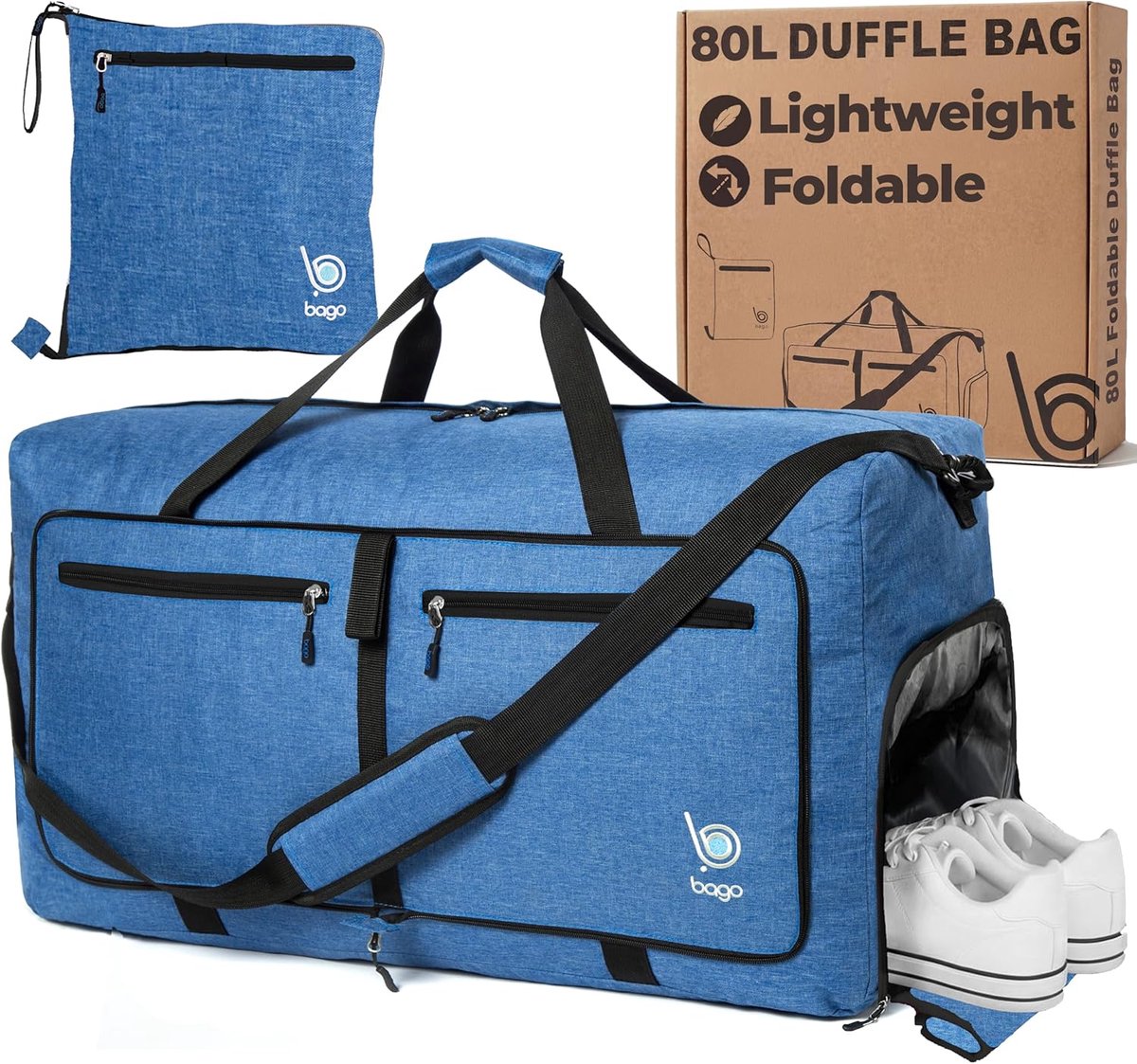 SnelShoppen - Lichtgewicht Vouwbare Reistas voor Mannen en Vrouwen 60L 80L 100L, Duffel Tas in Sneeuw Dabu Blauw, Ideaal voor Reizen, Weekendjes Weg,