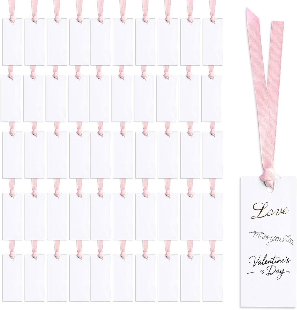 100 stuks 9 cm gereserveerde zitborden bruiloft met lint, beschrijfbare bruiloft gereserveerde borden voor stoelen, labels, stoel, kerkceremonie, receptie, decoraties hangend (wit en roze)