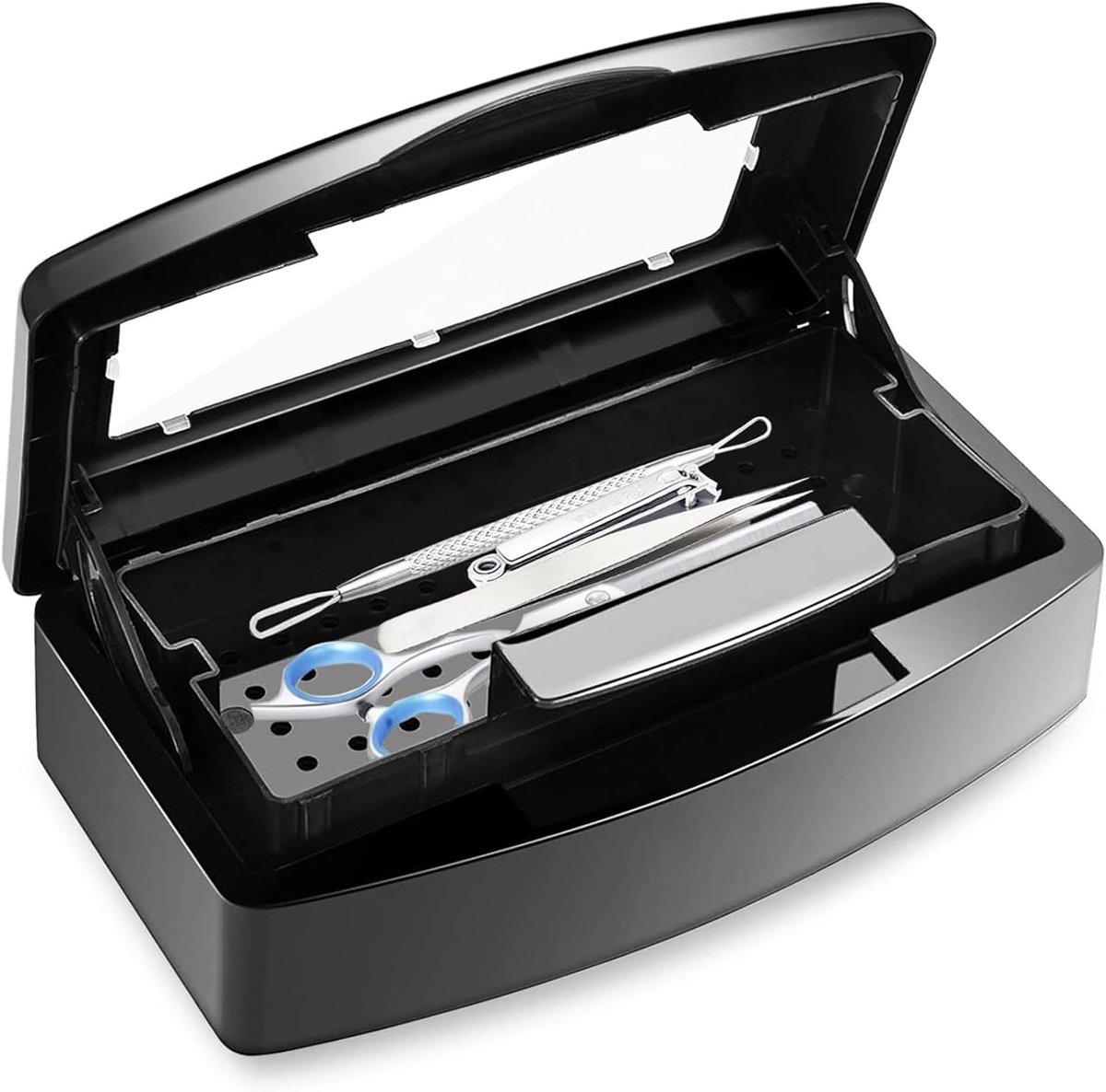 nagelgereedschapsterilisator, manicuredienbladen desinfectiebox, voor schoonheidssalon manicure haargereedschappen instrumenten artsen manicure laboratorium schoonmaakartikelen (Zwart)