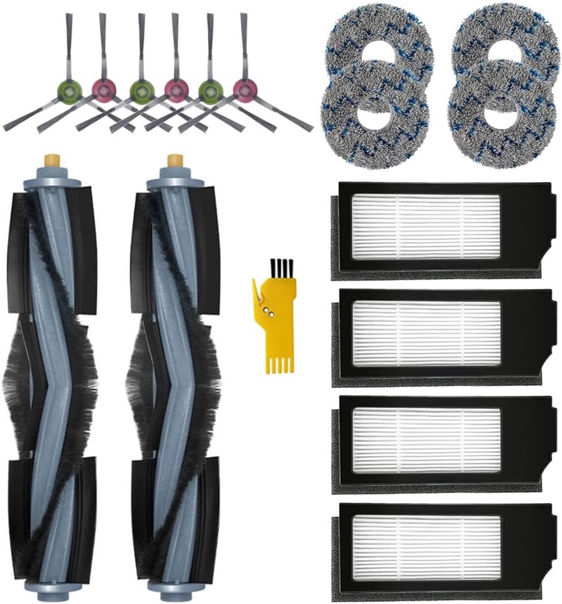 Reserveaccessoireset voor ECOVACS DEEBOT X1 OMNI & X1e OMNI & X1 Turbo & X1+ robotstofzuiger 16 verpakkingen 2 hoofdborstels & 4 filters & 6 zijborstels & 4 mopdoekjes
