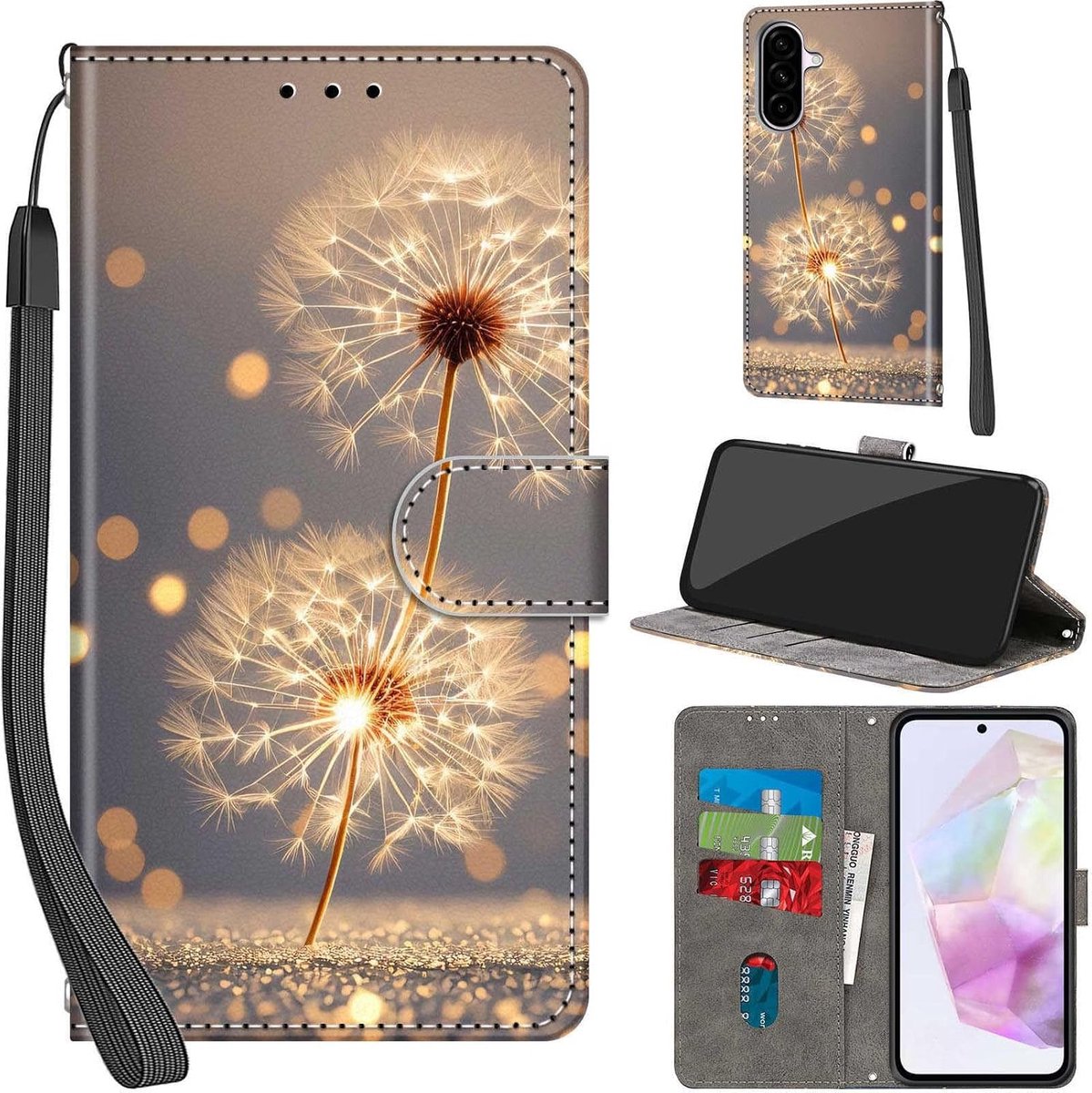 Portemonnee Telefoonhoes voor Samsung Galaxy A56 Paardenbloem | Premium Leren Inklapbaar, Meerdere kaartvakken & Verstelbare standfunctie, Magneet Beschermhoes voor Samsung A56