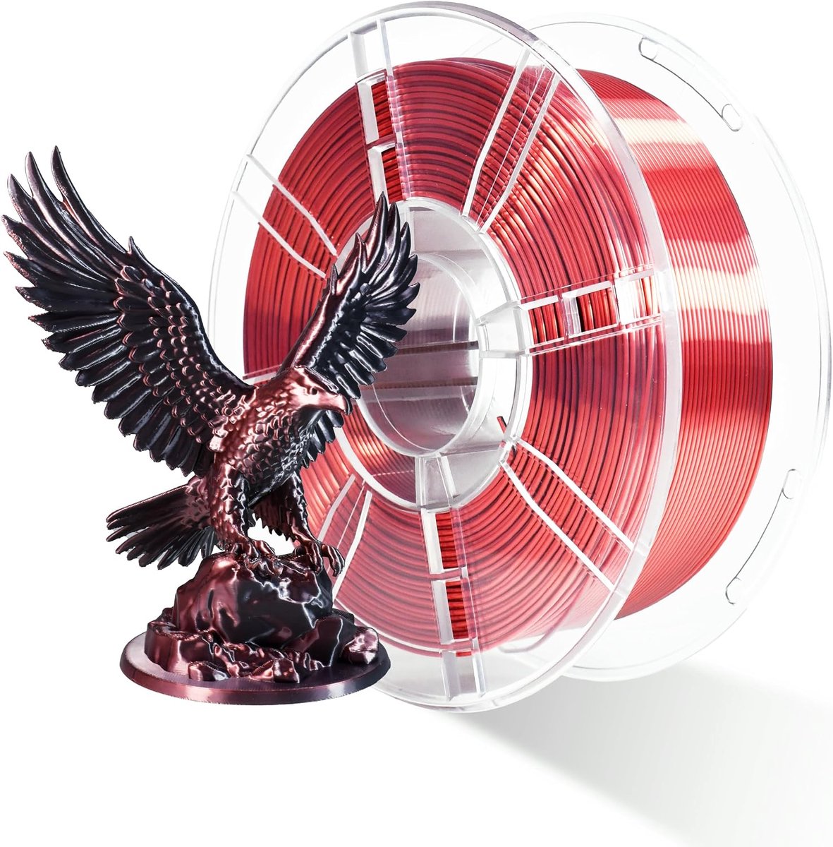 iBOSS PLA filament 1,75 mm, PLA PRO 3D-printerfilament, zijden tweekleurige filament zwart en rood, maatnauwkeurigheid +-0,02 mm, 1kg, geschikt voor de meeste printers.