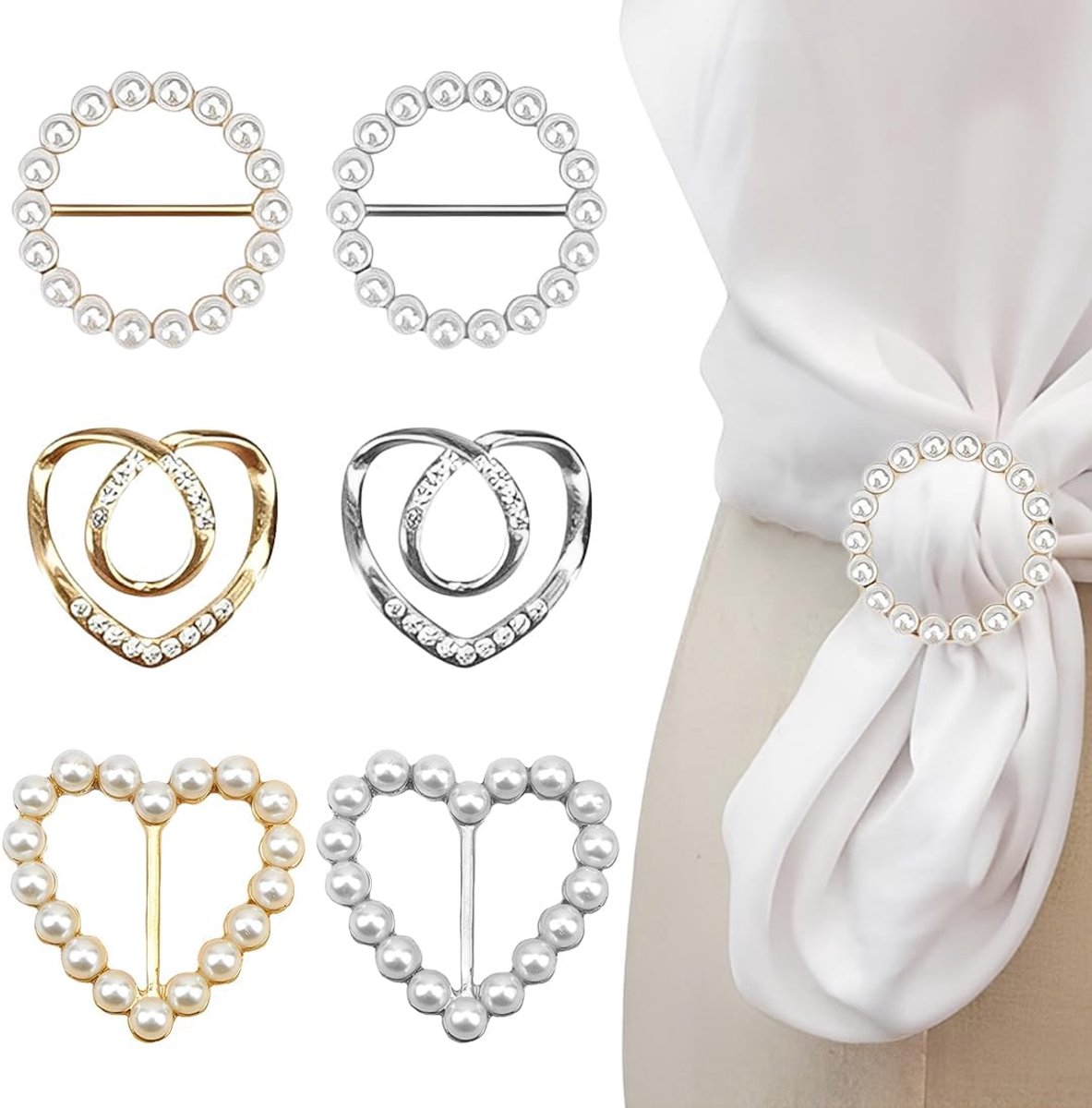 6 stuks Ringen Sjaals Gesp Voor Vrouwen T-shirt Clip Broches Voor Kleding Stoffen Ring Gesp Voor Dames Riem Sjaal Clip Voor T-shirts Dasspelden Dames Shirt Corset In Taille
