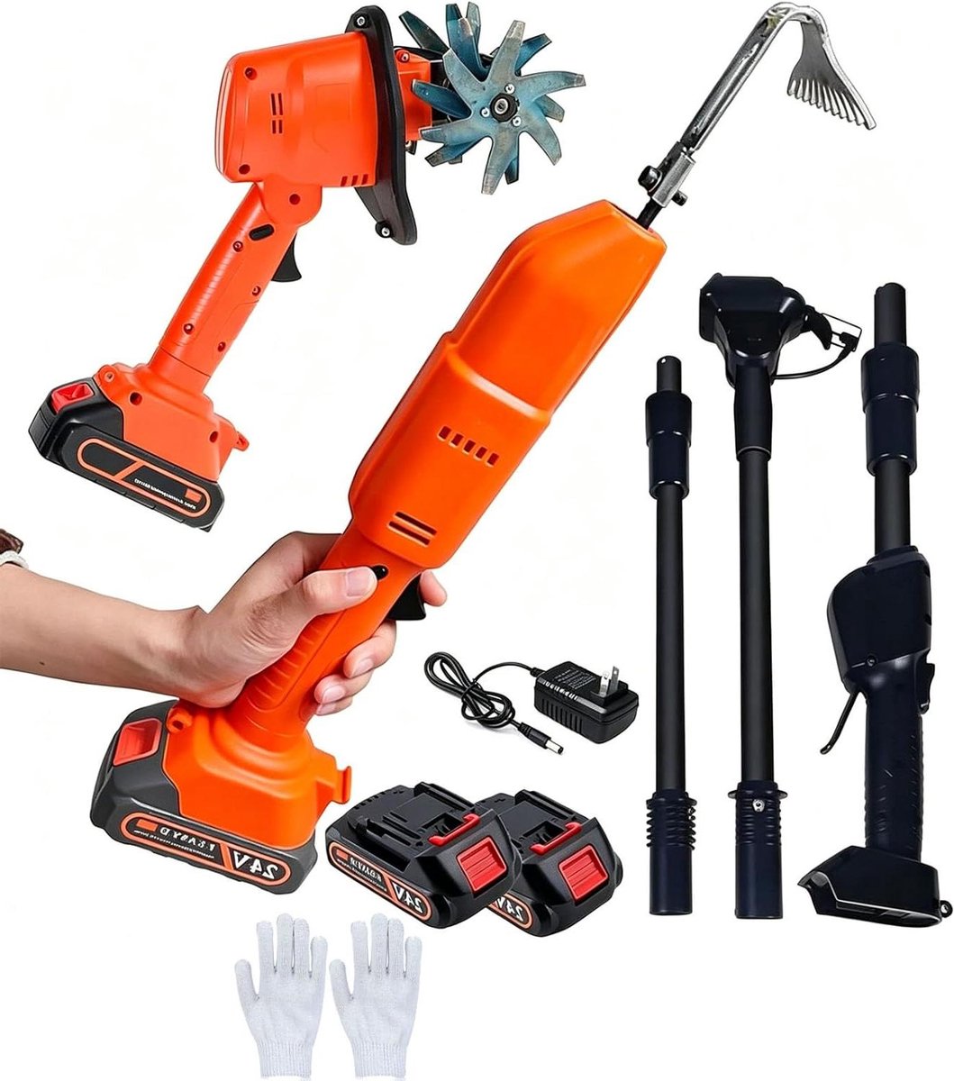 Elektrische onkruidtrekker - Tuinfrees cultivator - Bodem losmaken - Draadloos 2-in-1 ontwerp - 10cm ploegbreedte - Zwart