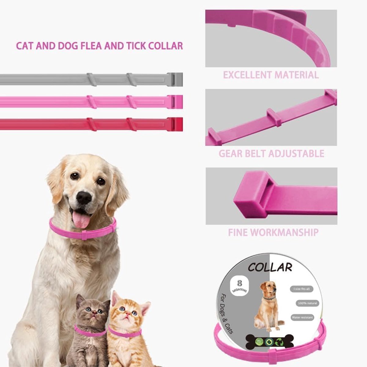 Tekenhalsband voor honden en katten - 2 stuks - verstelbaar - 100% natuurlijke ingrediënten - ShopVlot