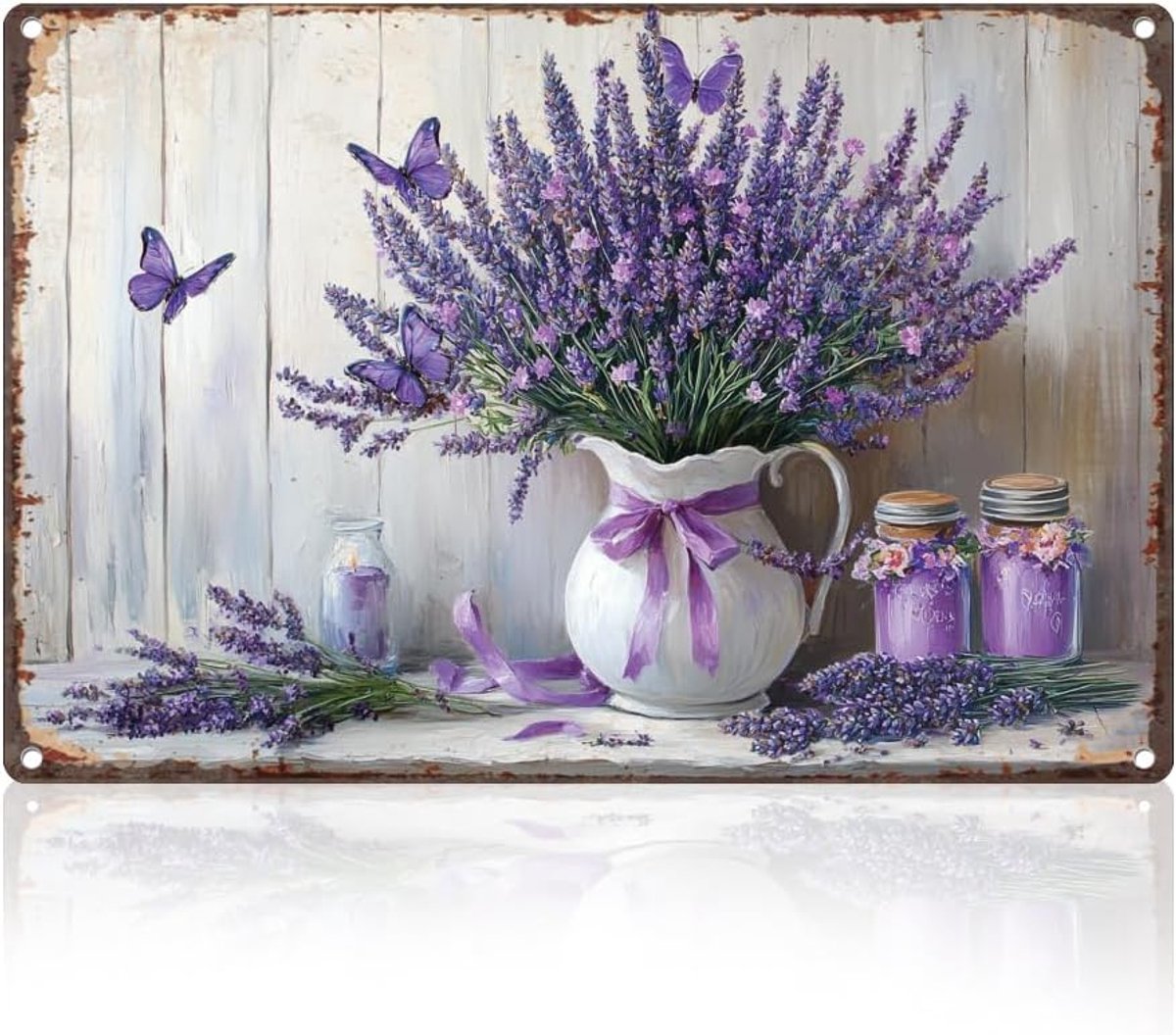 tinnen bord met lavendel bloemen retro muurdecoratie, 20 x 30 cm, lente boeket bloemen vintage muurkunst poster voor thuis, koffie, café, kamer, badkamer, binnenplaats, tuin, kas