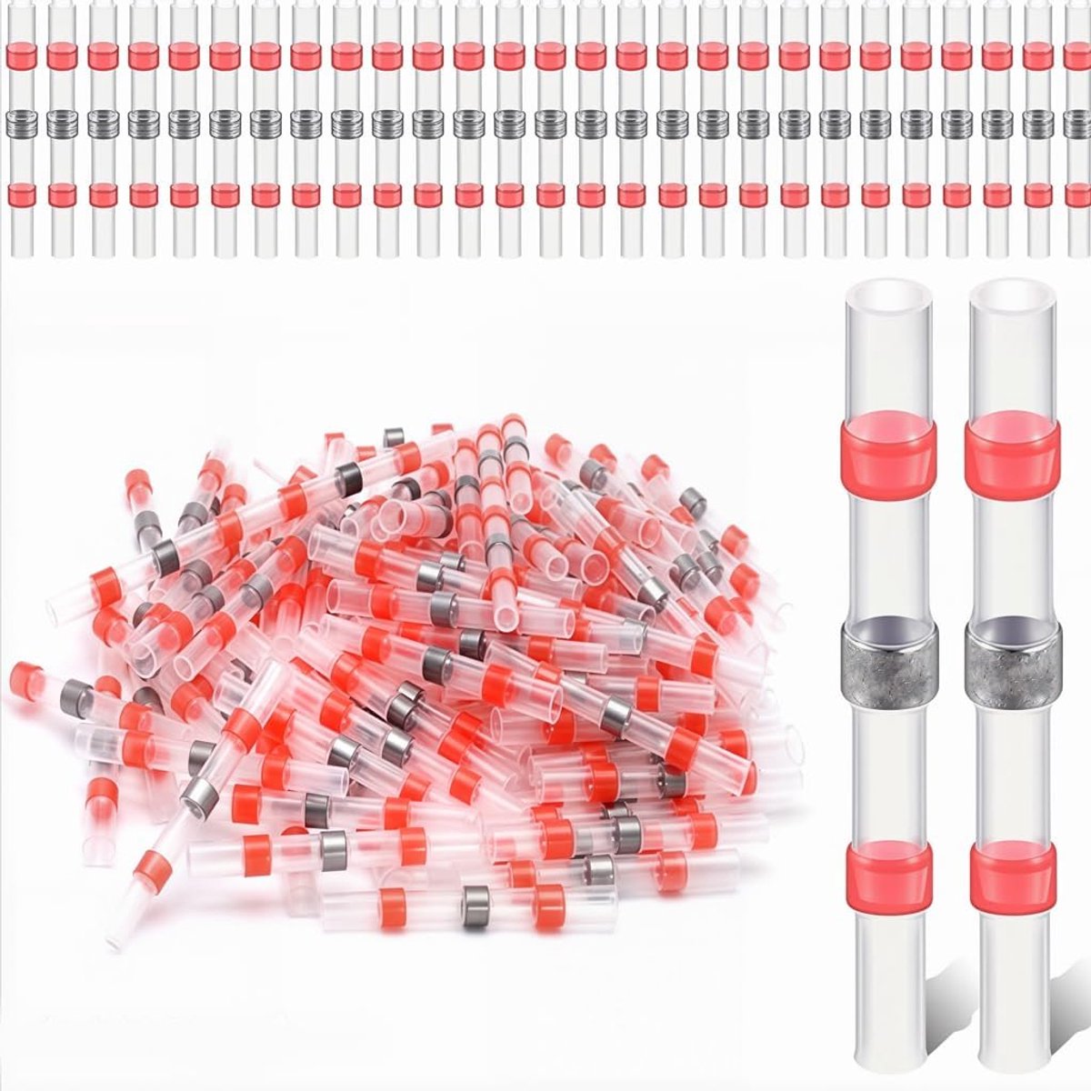 150 stuks soldeerverbinders met krimpkous, rood, 0,5-1,5 mm², waterdichte soldeerdraadverbinders, krimpverbinders met soldeertin, krimpverbinders, met krimpkous, soldeerverbinders, waterdicht, voor