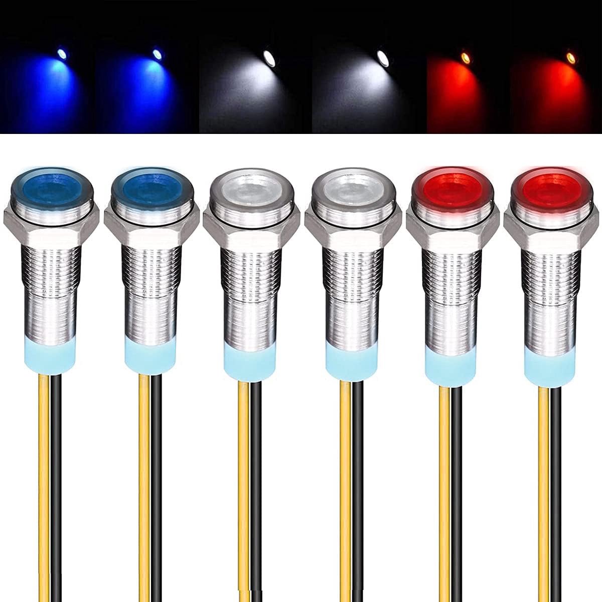 6 stks 220V-230V AC 6mm LED-paneel Pilot Dash Waarschuwingslampje Indicator licht Lamp Pilot Dash Lampen Directionele (Rood/Blauw/Wit)
