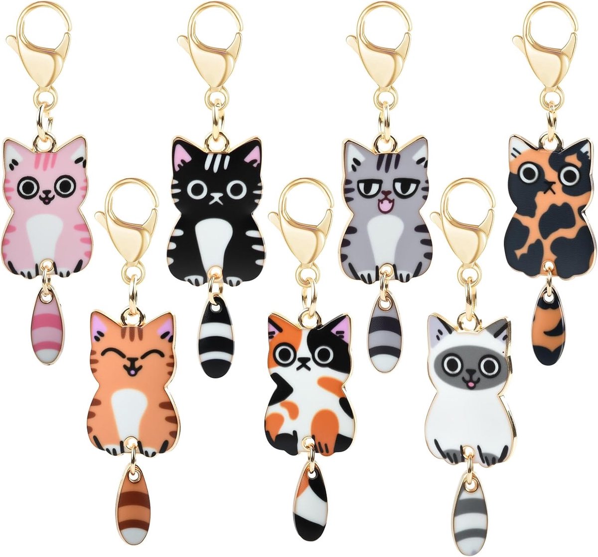 7 stuks kattensleutelhangers, cadeaus voor kattenliefhebbers, dames, mini-kitten, tashanger, kleine schattige decoratie, grappige katten, cadeau voor haar, hem, beste vriendin