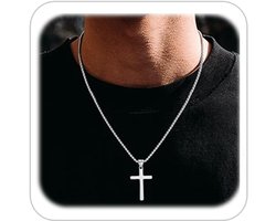 Ketting Mannen Jongens Zilver Titanium Roestvrij Staal Ketting Kruis Ketting 45-61 Inch Kruisbeeld Hanger Christendom Jezus Verjaardag Doop Pasen Bevestiging Sieraden Geschenken voor