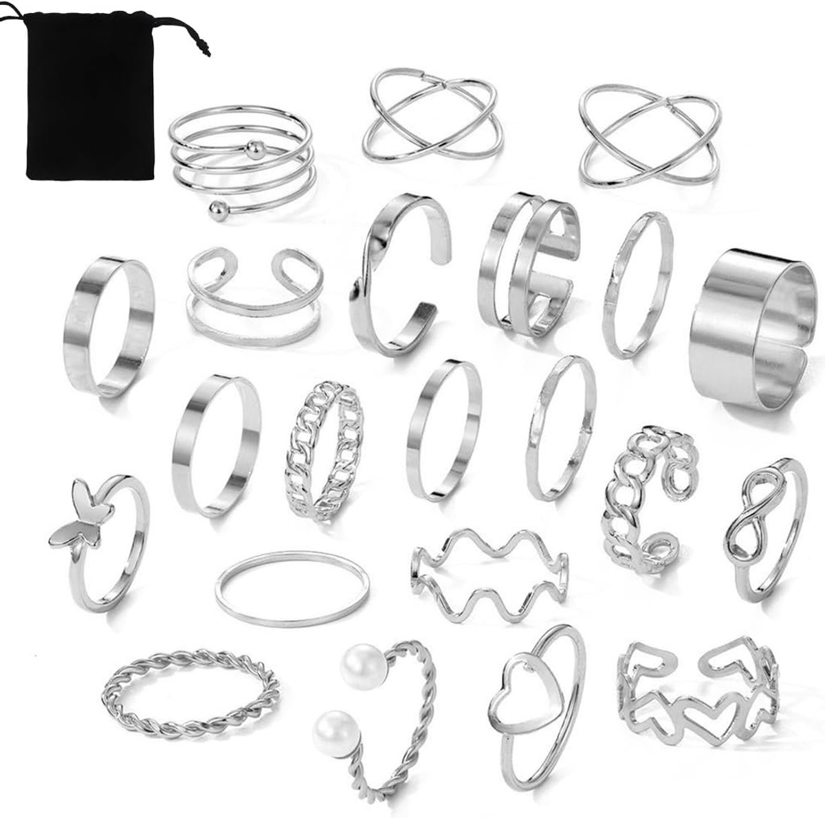 Ringen, verstelbare vingerringen, open knopen, verschillende stapelbare gewrichtstaartjes, strand, vlinders, hart, sieraden voor vrouwen en meisjes