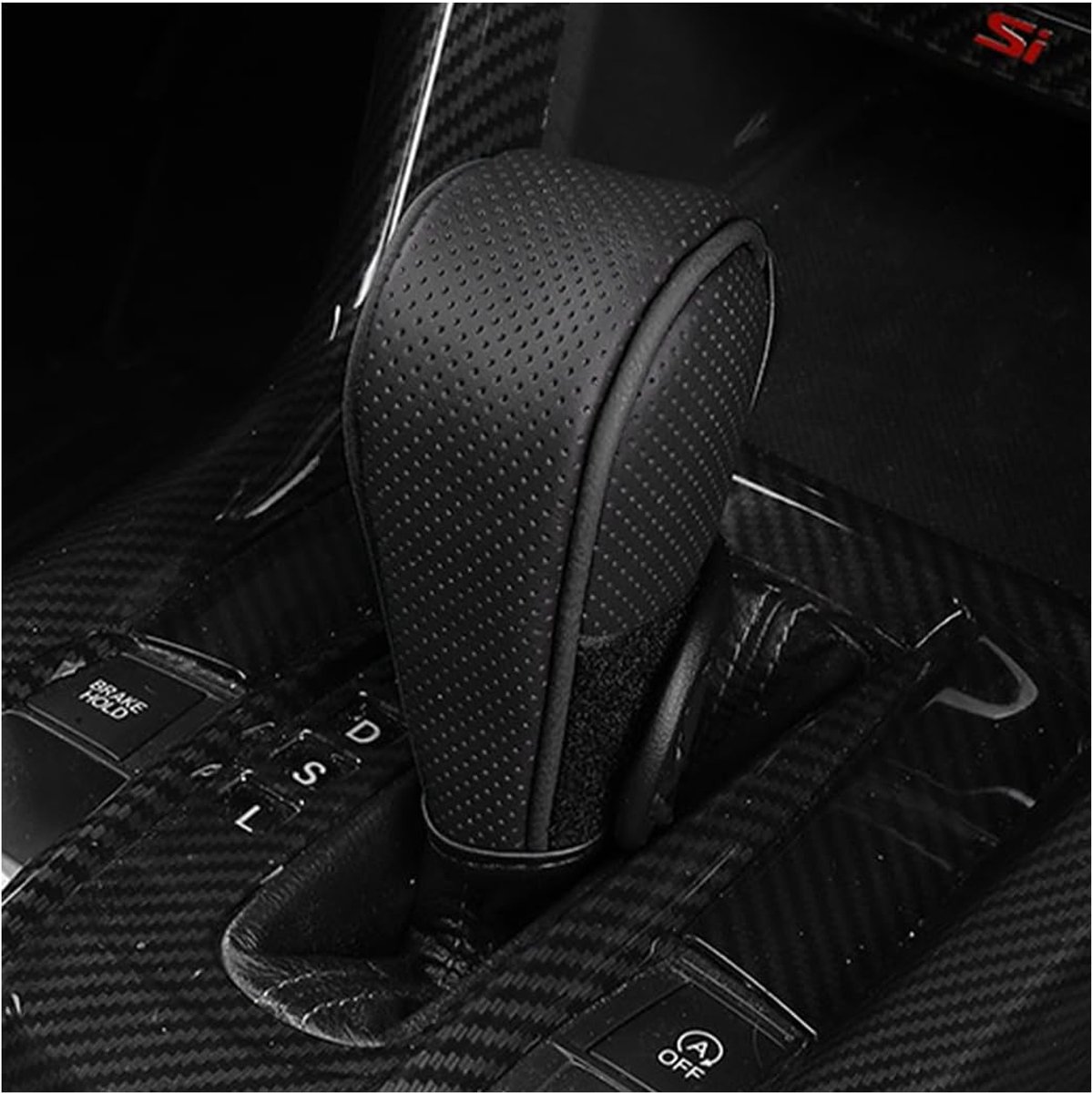 anti-slip ademende lederen auto-schakelpookknopafdekking, klittenbandsluiting design leer ademend auto versnellingspookknop afdekking (zwart)