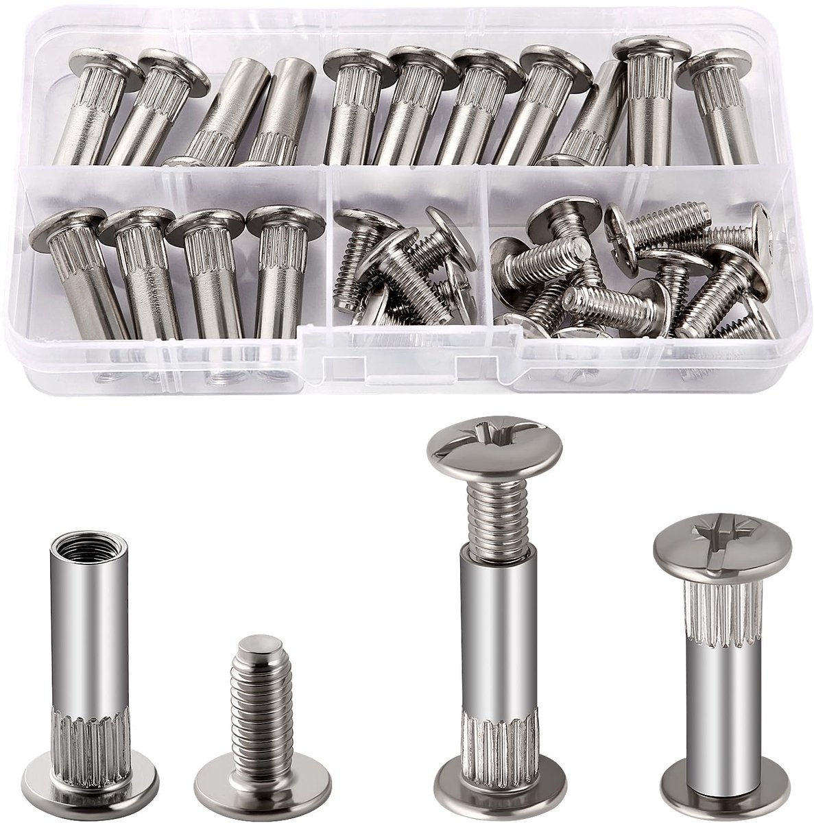 15 Stuks Φ8 Verbindingsschroeven Bouten met Schroef M6, Meubelbevestiging Bindschroeven Bouten, Nikkel Kast Verbindingsbouten, Nikkel Meubelschroeven, voor Meubelverbinder, 26-35 mm