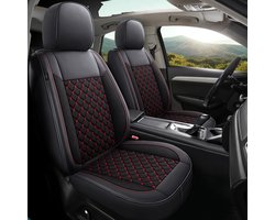 Autostoelhoezen voor Suzuki Vitara 2 | Set van 2 | Hoogwaardig Kunstleer (Skai) | CLS901 | Zwart met rode stiknaden