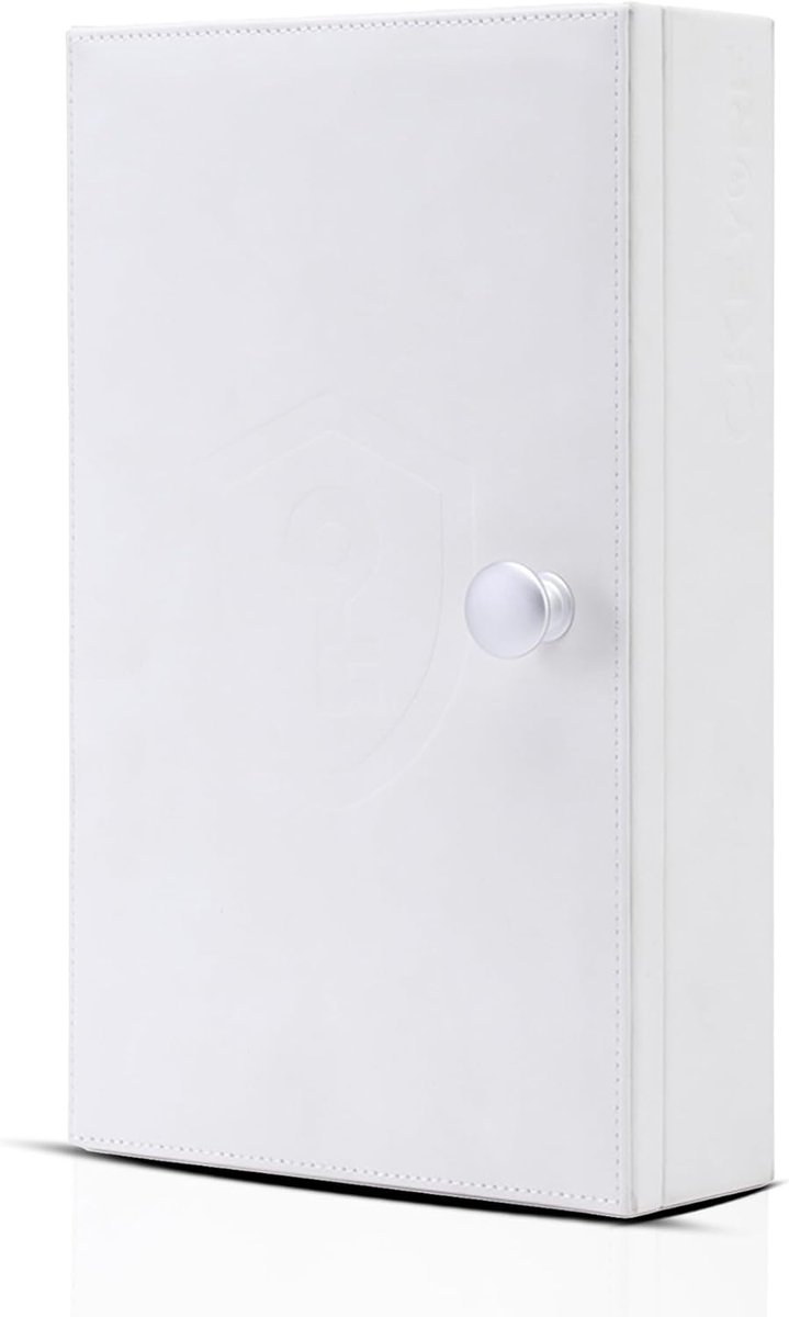 Faraday Premium XL PU lederen box voor autosleutels met magneetsluiting, anti-diefstal signaalblokkering, wandmontage RFID en signaalblokkering in wit