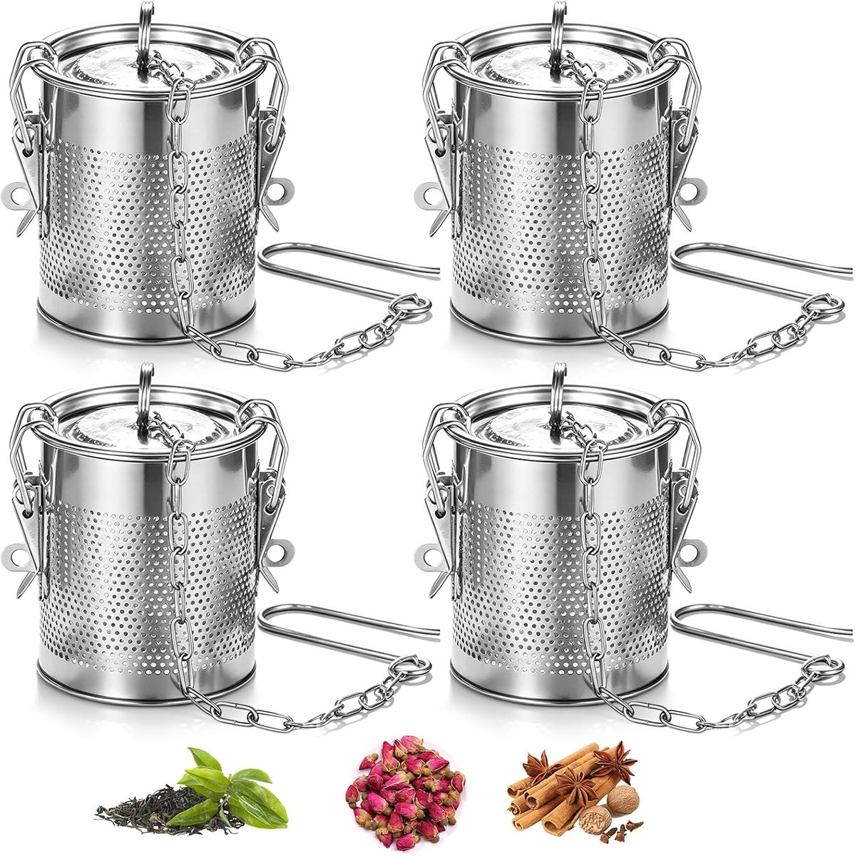 Kruidenzeef van roestvrij staal, kruidenfilter, roestvrij staal 304 theefilter, kruidenfilter met draagketting en haken, kruidenzeef, theefilter voor losse kan, 8 x 9 cm, voor keuken en restaurant