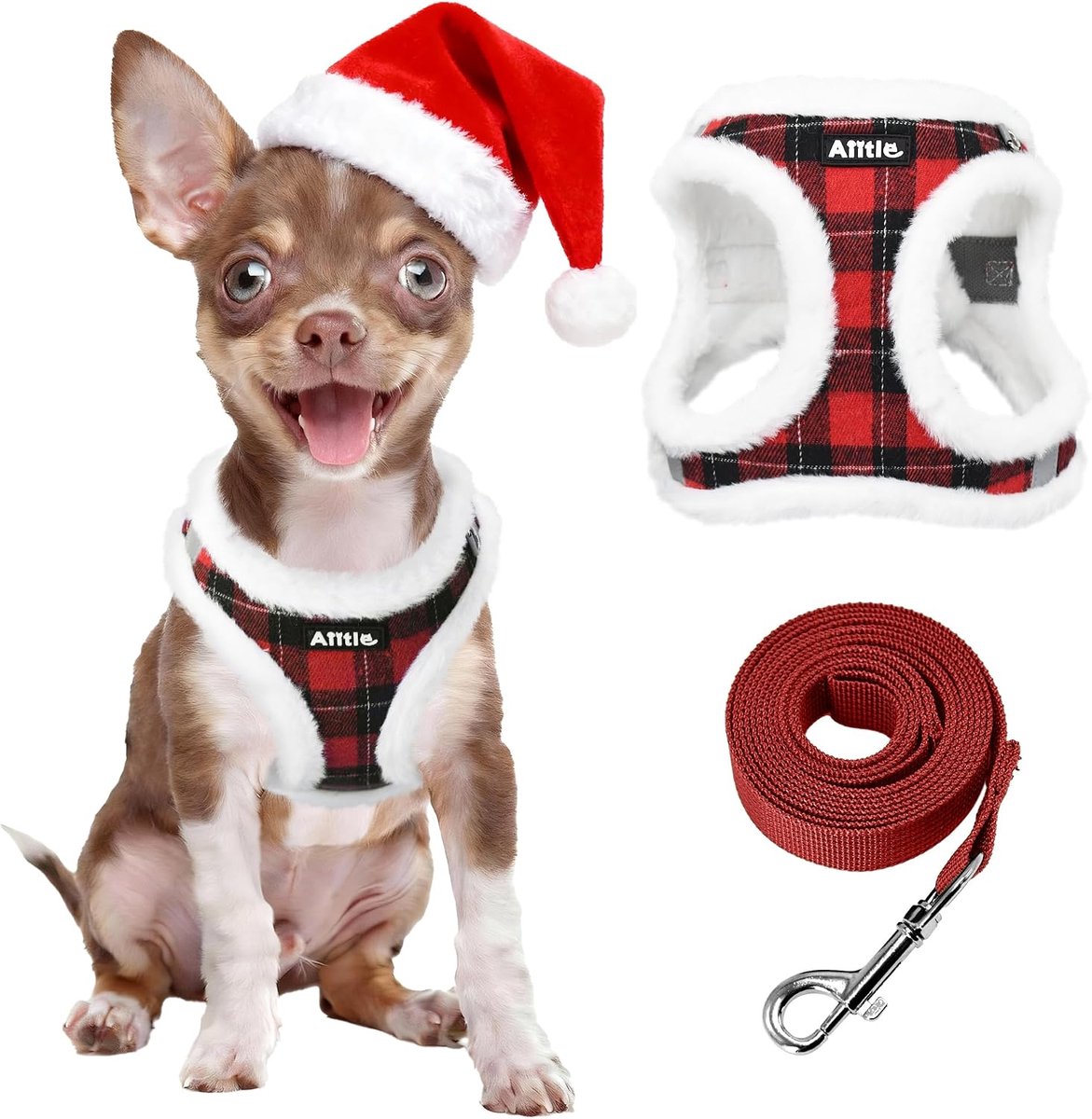 SnelShoppen - Kerstmis Zacht & Warm Hondenharnas en Leash Set - Geruit Ontwerp, Comfortabel, Reflecterend, Geen Benauwdheid, Veilig met Klittenbandslu