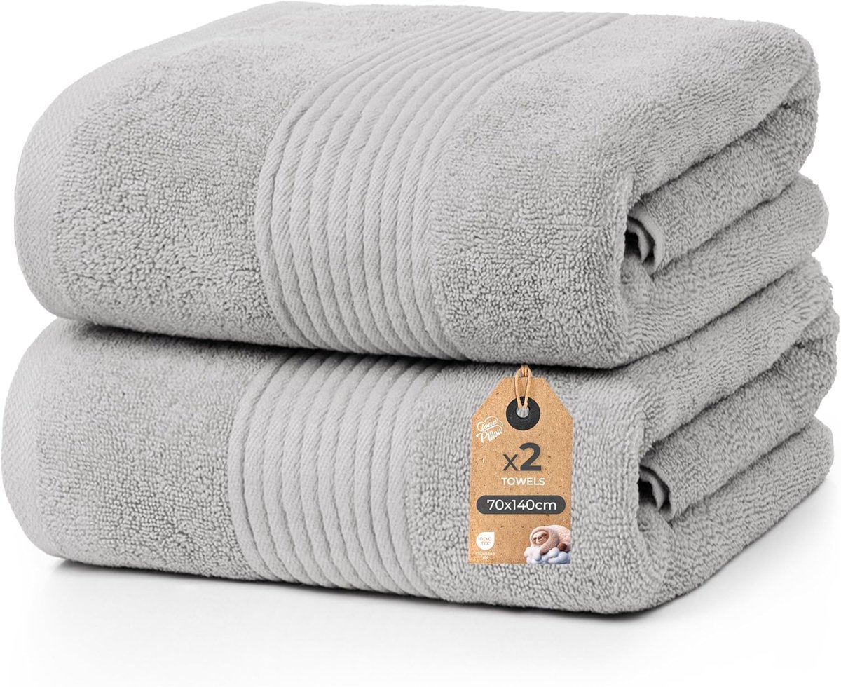 Pillow lot de 2 serviettes de bain 70x140 cm – serviette de bain grande taille 100% coton – éponge 500 g/m2 – douces, absorbantes et durables – Oeko-Tex