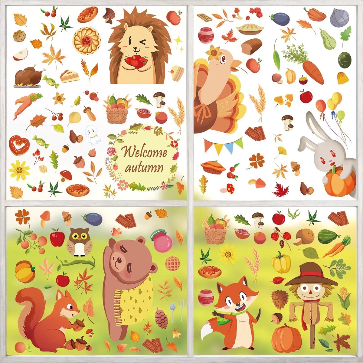 149 stuks oogstfeest, raamafbeeldingen, herfstdecoratie, raamafbeeldingen, herfst, zelfklevend, herfstbladeren, raamstickers voor kinderkamer