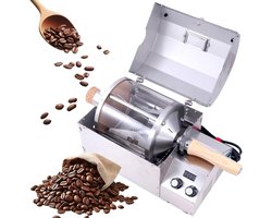 Elektrische Koffiebrander - Bonen Brander - Thuis Koffie Branden - Glazen Trommel - 400g Capaciteit - Zilver