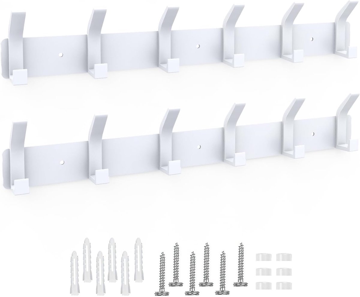 2 stuks kledinghaken muur, kledinghaken metaal, garderobehaken met 6 haken, hakenlijst garderobe voor slaapkamer, badkamer, keuken, garderobe, kapstok, wandgarderobe (wit-A)