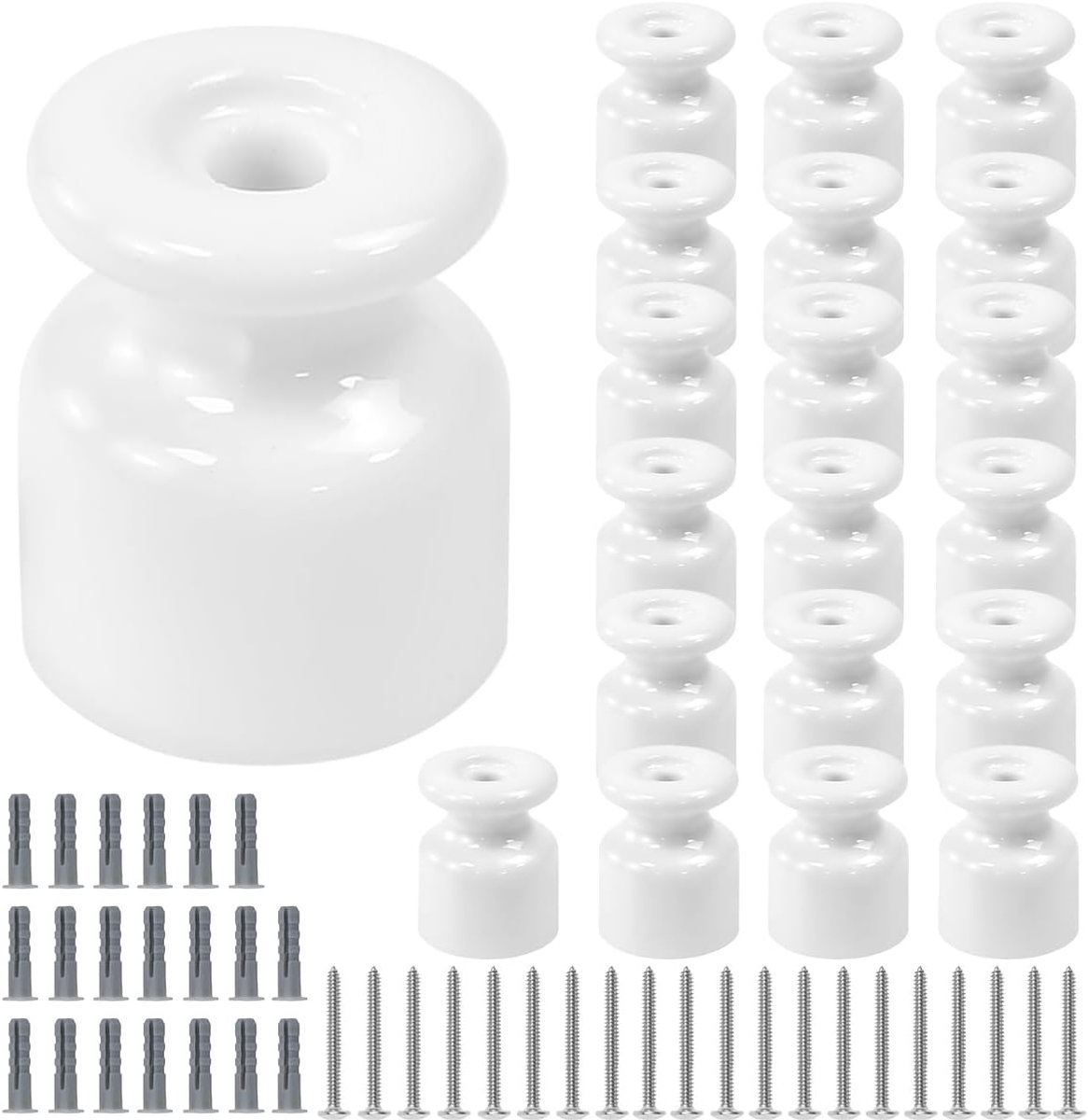 20 stuks Wandpinnen Isolator Porselein ø 19mm Porseleinen Isolatoren Isolatoren Keramiek Wit Vintage Isolatoren Porseleinen Isolatoren Opbouw Kabelhouder voor Textielkabel Retro Wandpinnen voor DIY