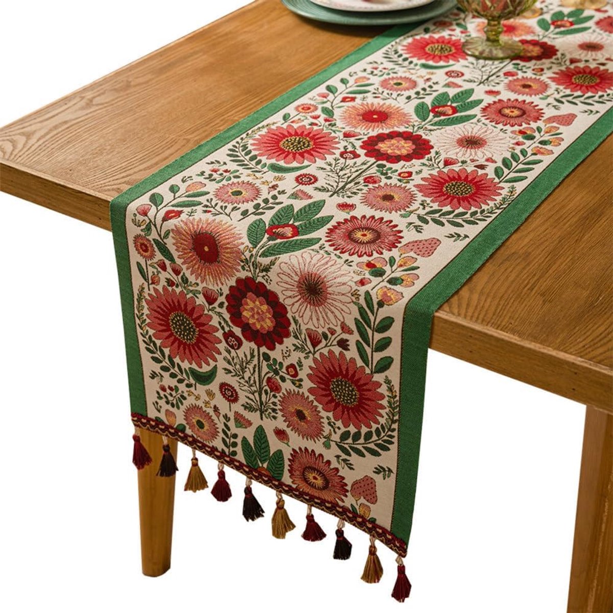 tafelloper, luxe vintage tafelkleed met kwastjes, retro tafeldecoratie voor keukenfeestjes, binnen en buiten