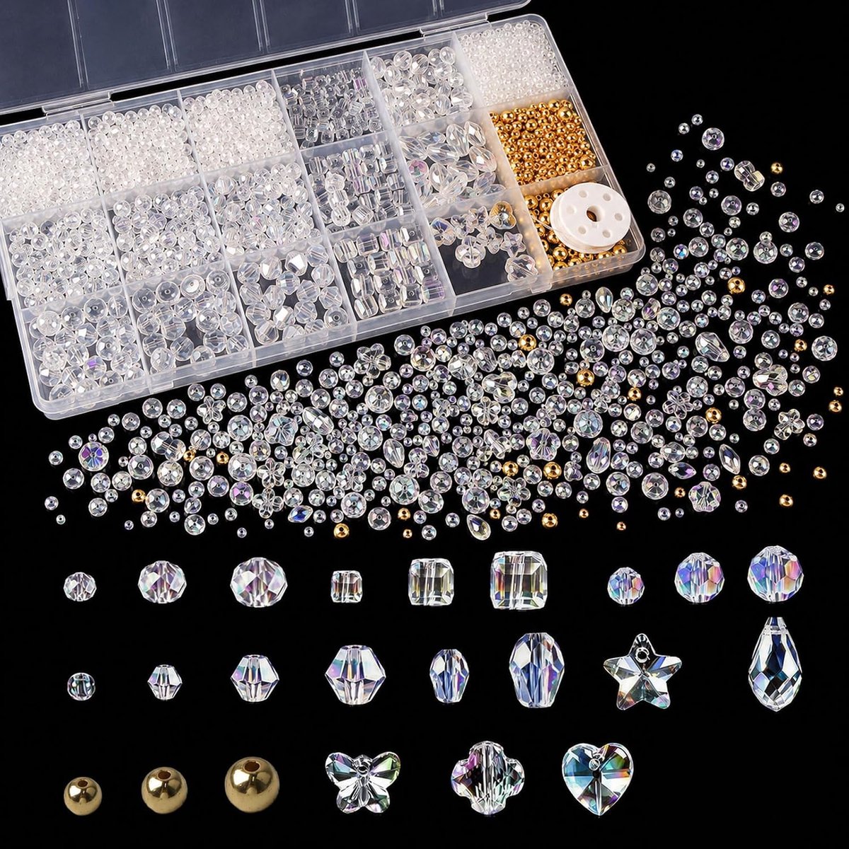 Kralen om te rijgen, kristallen kralen | Glitterkralen in AB-kleuren voor armbanden, sieraden maken, halskettingen, oorbellen, zonnevanger (3-15 mm)