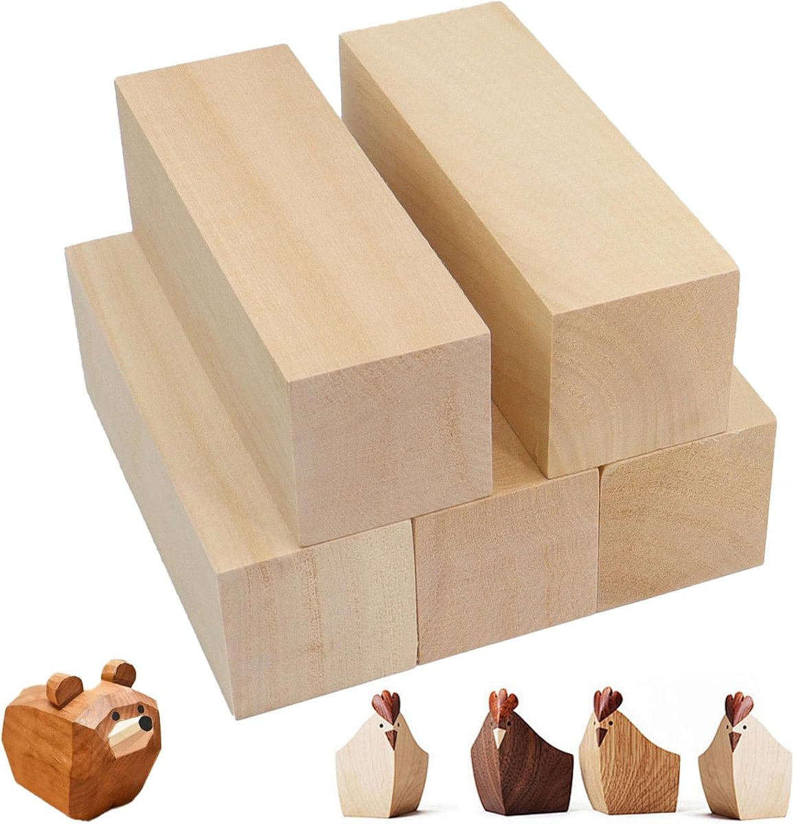 5 stuks snijhout, 15 × 5 × 5CM snijhout voor kinderen, lindehout om te snijden, houtblokken om te snijden grondstoffen voor DIY knutselwerk