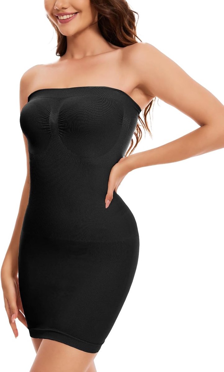 Korsetjurk voor dames, buikweg, vormende onderjurk, licht shaping shapewear, onderrok, strapless shaping vormjurk, tube naadloze volledige bandjes (bonus schouderband)