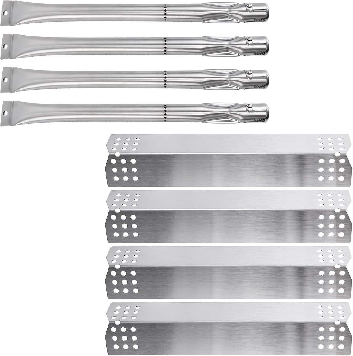 Brander + Verwarmingsplaat voor Sunbeam, Nexgrill Grill Master 720-0697, Roestvrijstalen Branderbuis + Vlamplaat Vervangende Onderdelen branderdeksel (4 stuks)