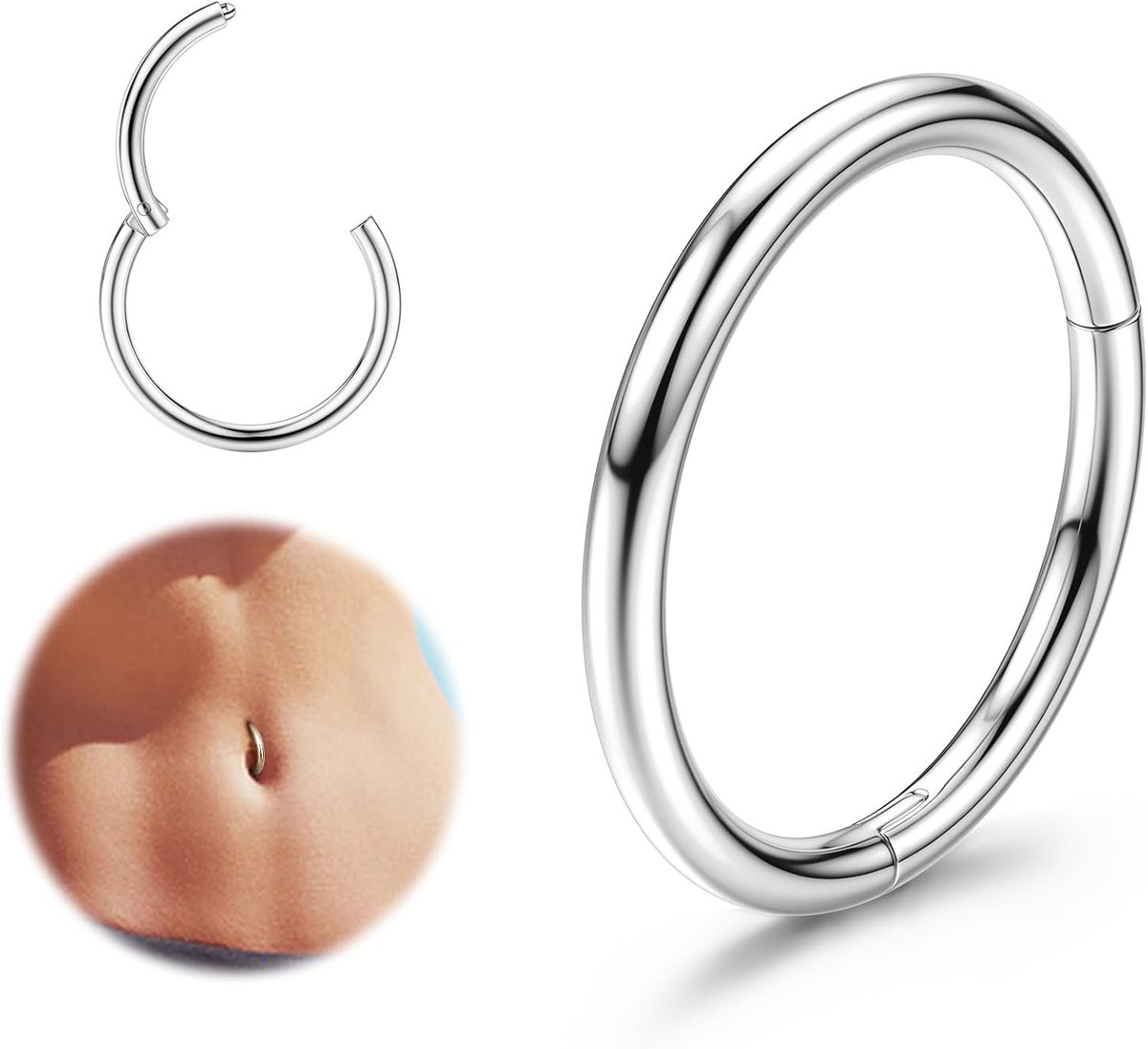 14G Navelring Scharnierende Ring Piercing voor Vrouwen Meisjes Clicker Naadloze Buikringen Cubic Zirocnia Ingelegde Buikringen Glanzende Buikpiercing Scharnierende