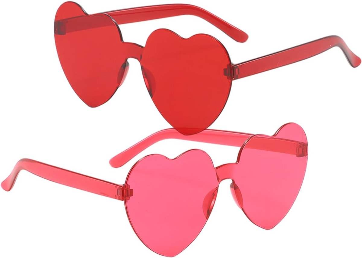 Brillen in hartvorm/ster, hippie, retro, transparante zonnebril, snoepkleur, grappige feestzonnebril voor verjaardagsfeest, rood en roze rood