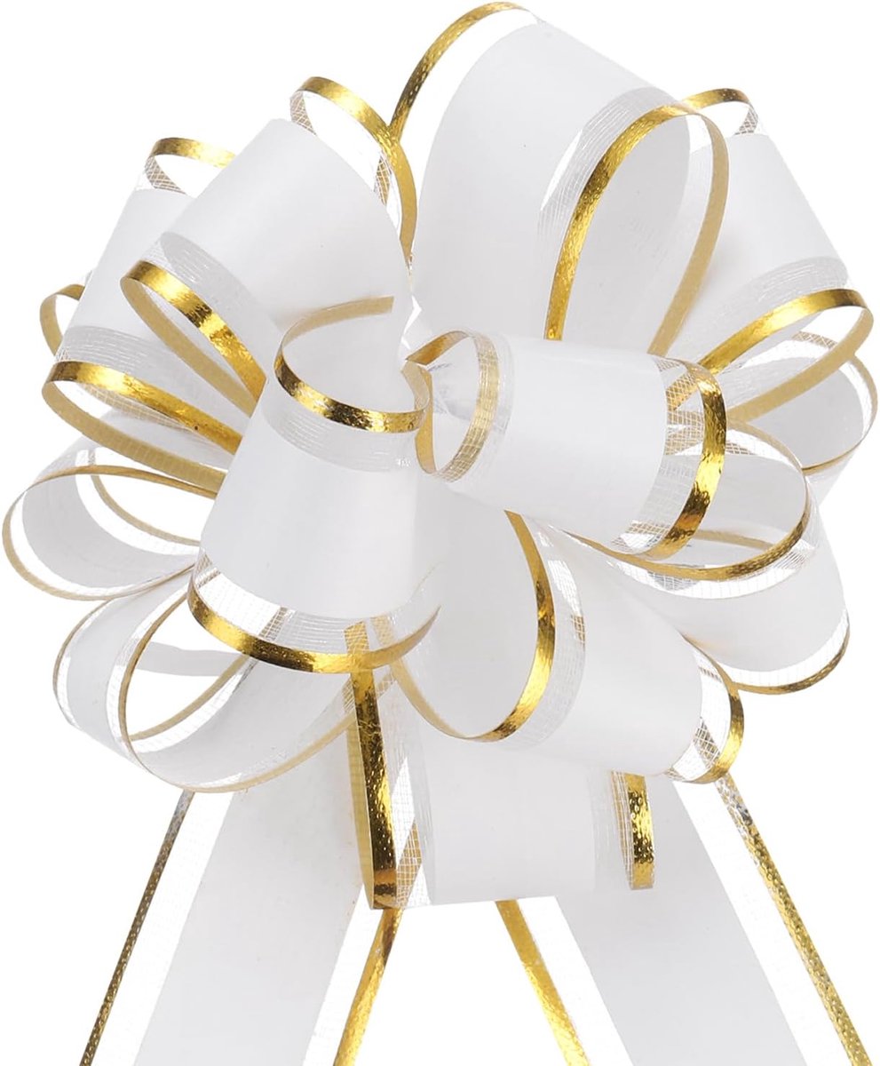 5 stuks 10 cm grote gouden geschenkstrikken, geschenkstrikken voor auto organza lint voor manden voor bruiloftsauto geschenken strik Kerstmis wit