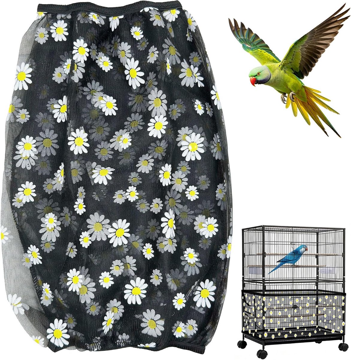 Hoes voor vogelkooi, universele hoezen voor vogelkooien, zachte hoezen van ademend nylon, bescherming voor papegaaien (2XL)