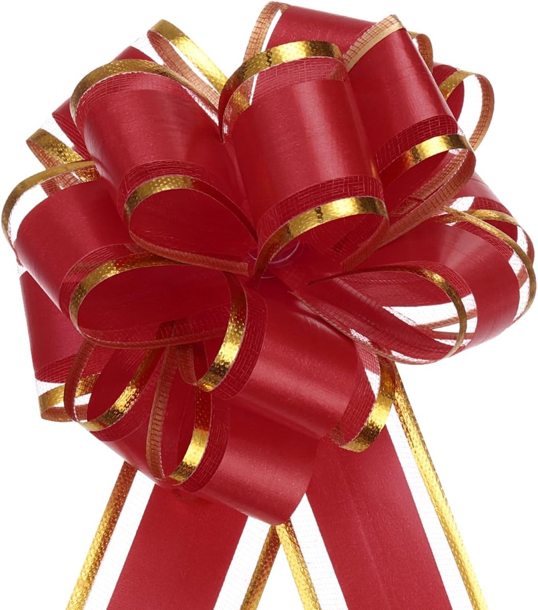 Strikken, groot, goudkleurig, organza geschenkstrikken voor de auto, voor bruiloftsmanden, kerstcadeaus, wijnrood, 10 stuks