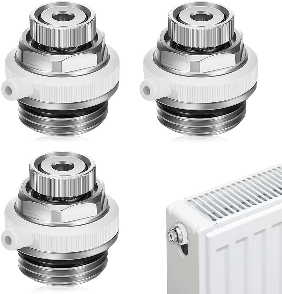 SnelShoppen - 3 Stuks Automatische Radiator Ventilatie Ventiel, Ventplug Ventiel Zelfsluitend Voor 1/2" Aansluiting Verwarming, Energiezuinig en Handi