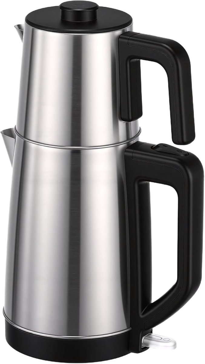 SnelShoppen - Zerodis Waterkoker Turkse Theemaker Machine met Dubbele Pot en Automatische Warmhoudfunctie - Afneembaar Theefilter en Glazen Kopjes - R